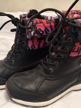 UGG Black Lace-Up Boots with Pink & Purple Patterned Collar